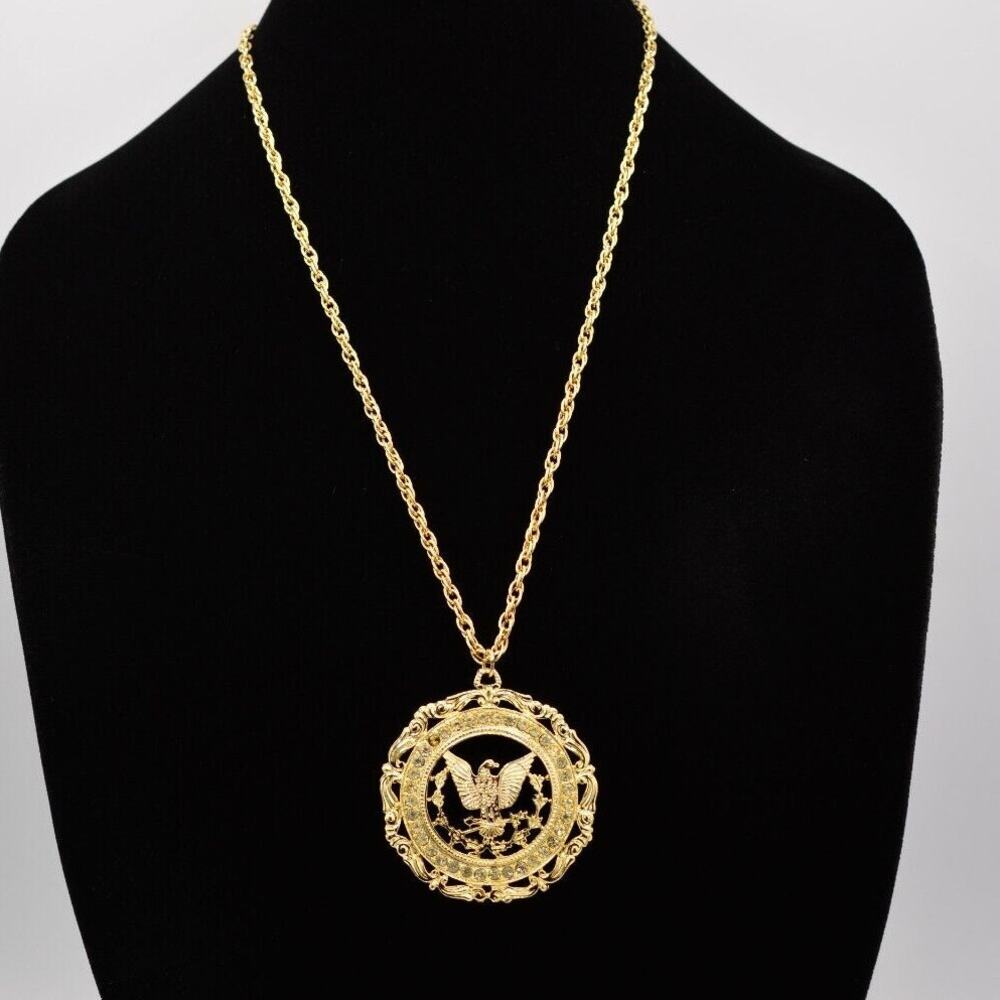 Royal Vintage Pendant Eagle Presidential Seal Gold Crystal Signed 1980s Bin7A